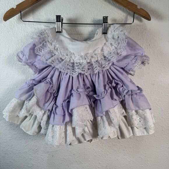 Vintage Martha’s Miniatures Baby Dress 0-3 Months Lavender Ruffles + Bell –Rare! - Picture 1 of 14